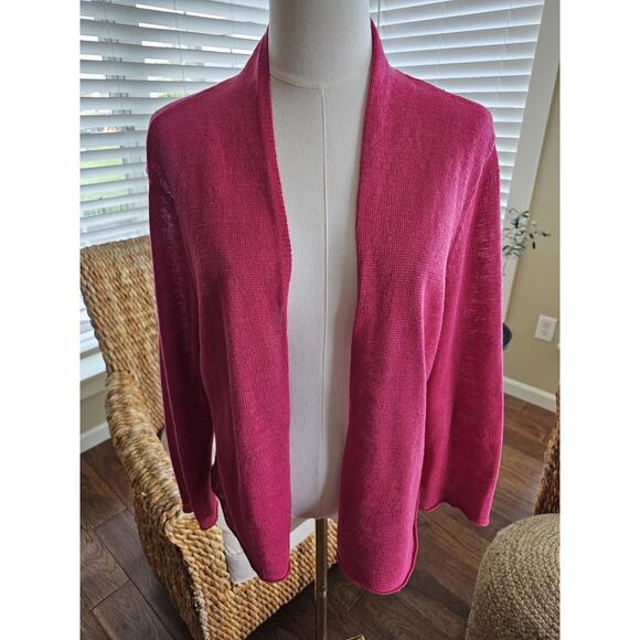 Eileen Fisher 100% Linen Drape Front Open Cardigan Sweater Women's Size L Pink - Picture 1 of 9